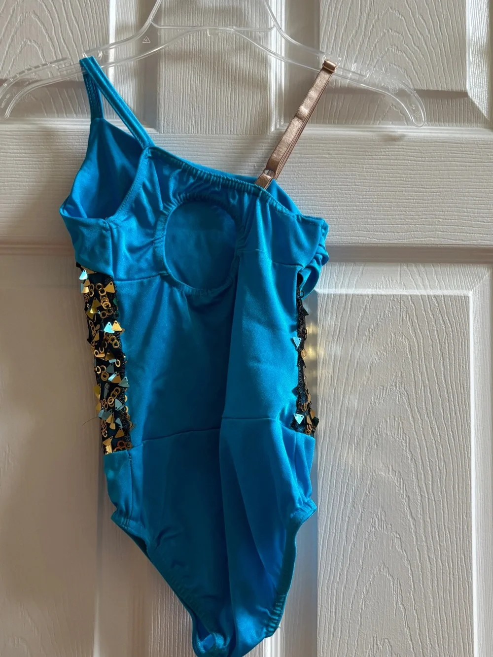 Turquoise Sequin One-Shoulder Dance Leotard - Kids